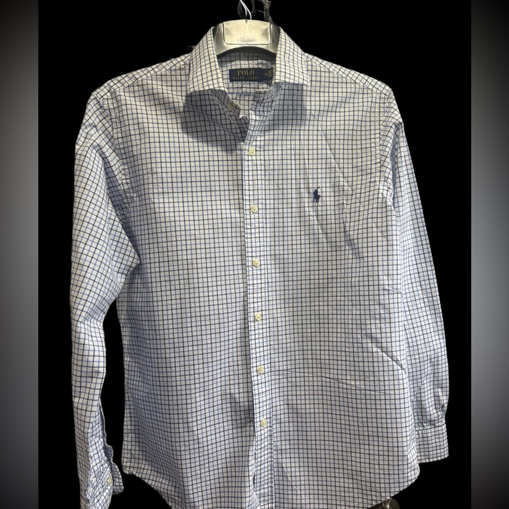 Ralph Lauren Men's Blue and White Checkered Shirt